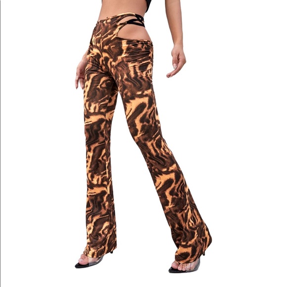 Burning Man Marble Mid Waist Cut Out Sides Flare Pants - Picture 5 of 7